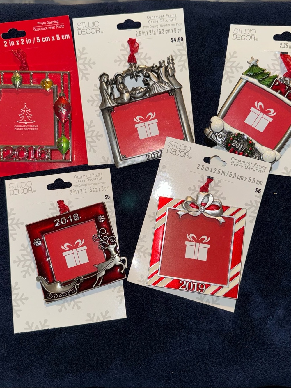 Studio Decor Red and Silver Holiday Ornament Photo Frames Set